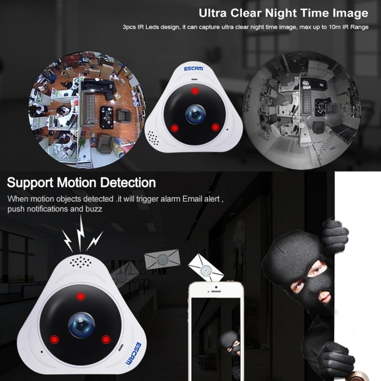 Telecamera IP WiFi ESCAM Q8 960P 360° Fisheye 1.3MP