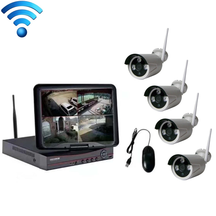 Kit NVR con schermo LCD da 10,1 pollici K9104E-PE2013C 4CH HD 960P 1.3 Mega Pixel 2.4GHz WiFi IP, K9104E-PE2013C