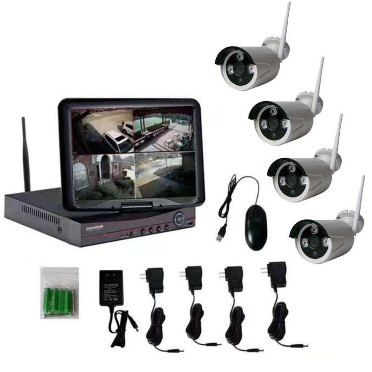 Kit NVR con schermo LCD da 10,1 pollici K9104E-PE2013C 4CH HD 960P 1.3 Mega Pixel 2.4GHz WiFi IP, K9104E-PE2013C