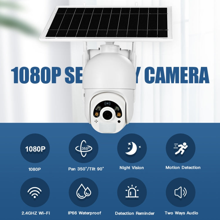 Telecamera T22 1080P Full HD ad energia solare 4G Network Versione UE, supporto allarme PIR, visione notturna, audio bidirezionale, scheda TF, 4G (EU Version), 4G (US Version)