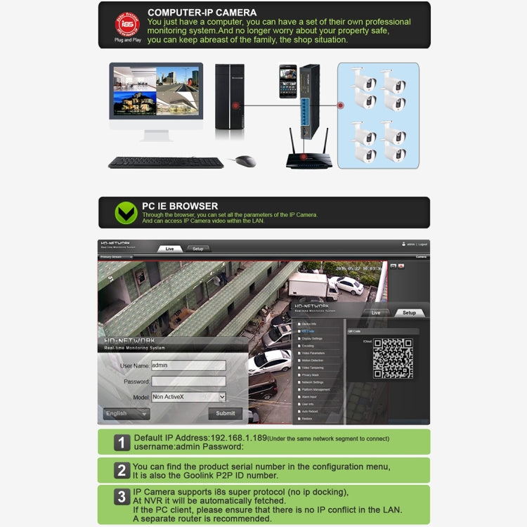 Telecamera IP 633 W / IP POE (Power Over Ethernet) 720P Telecamera di sorveglianza di sicurezza domestica per esterni, impermeabile IP66, supporto visione notturna e visualizzazione remota del telefono, 633W / IP POE Black, 633W / IP POE White