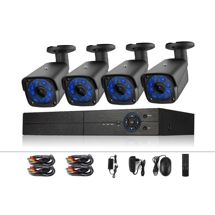 A4B3 / Kit sistema DVR di sorveglianza 4CH 1080N e telecamera bullet CCTV resistente alle intemperie 720P 1.0MP HD, supporto visione notturna a infrarossi e scansione P2P e codice QR accesso remoto, A4B3 / Kit 4CH Black, A4B3 / Kit 4CH White