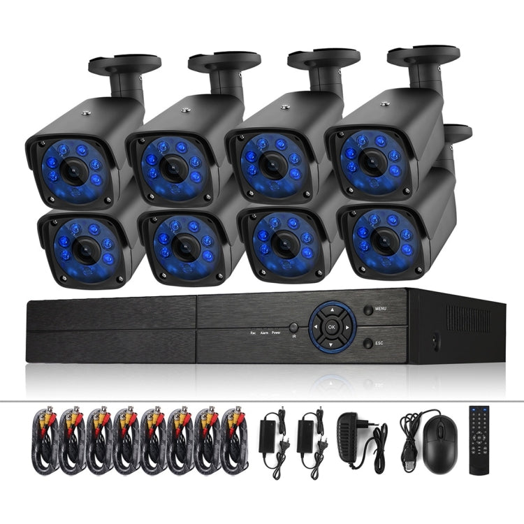 A8B3 / Kit sistema DVR di sorveglianza 8CH 1080N e telecamera bullet resistente alle intemperie HD 720P 1.0MP, supporto visione notturna a infrarossi e P2P e monitor remoto del telefono, A8B3 / Kit 8CH Black, A8B3 / Kit 8CH White