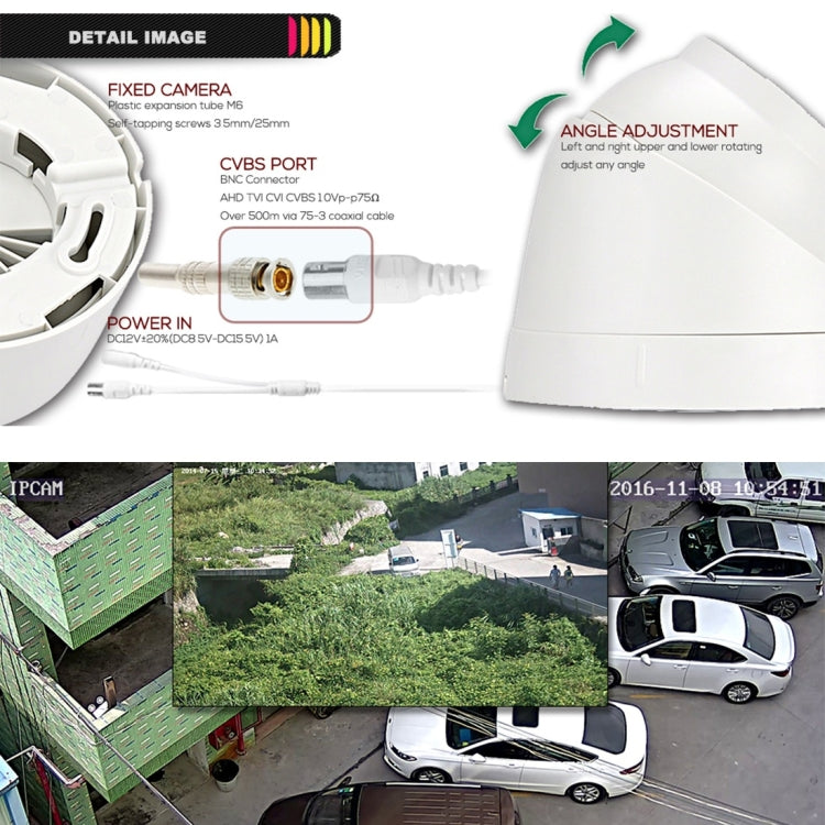 Telecamera dome di sorveglianza domestica CCTV con sensore CMOS a colori HD grandangolare da 533 W / A da 3,6 mm, supporto per visione notturna diurna, 533W / A