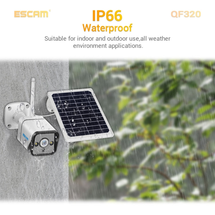 Telecamera IP ESCAM QF320 HD 1080P 4G con pannello solare, supporto per visione notturna, scheda TF, rilevamento movimento PIR e audio bidirezionale, without Battery