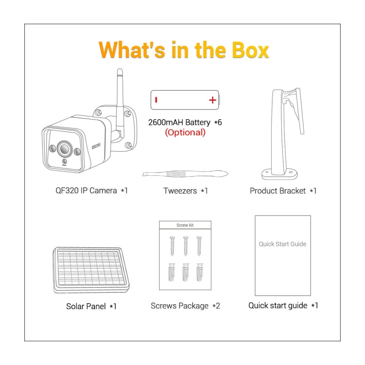 Telecamera IP ESCAM QF320 HD 1080P 4G con pannello solare, supporto per visione notturna, scheda TF, rilevamento movimento PIR e audio bidirezionale, without Battery