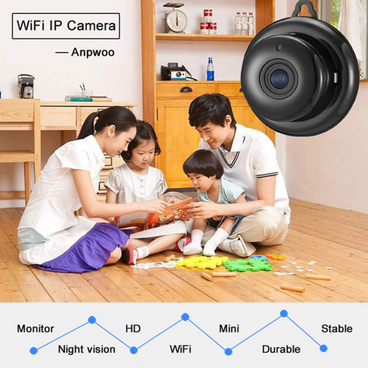 Anpwoo MN001 3518Ev200 Telecamera IP Mini HD WiFi da 1,0 MP con 6 LED a infrarossi, supporto rilevamento del movimento, visione notturna e scheda TF (massimo 64 GB), MN001