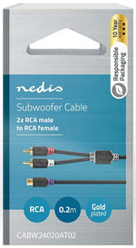 Cavo audio stereo 2x RCA maschio-RCA femmina placcato oro 20cm CABP24020AT02 5412810272952 ND1200