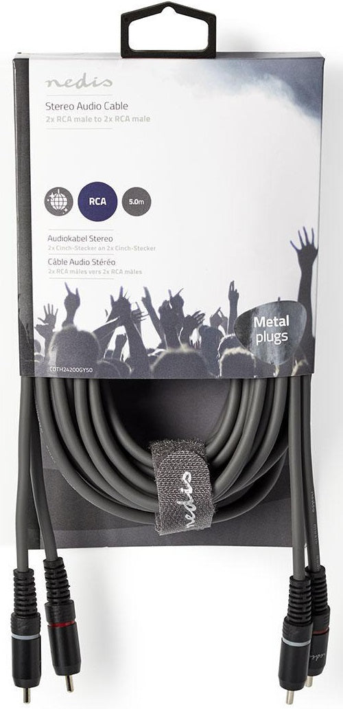 Cavo audio stereo 2x maschio RCA placcato nickel 5m Nedis COTH24200GY50  5412810295388 ND1468