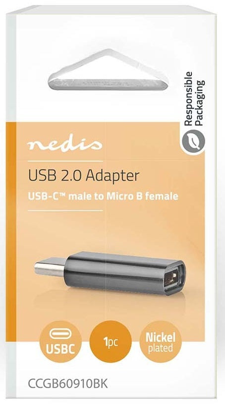 Adattatore USB-C™ Maschio a Micro USB-B Femmina USB 2.0 480 Mbps Nedis CCGB60910BK 5412810296194 ND1743