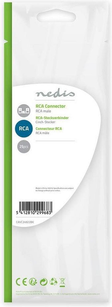 Connettore RCA maschio per cavo argento/nero confezione da 25 CAVC24922BK 5412810299683 ND3718