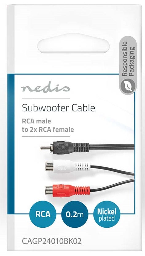 Cavo subwoofer RCA maschio - 2x RCA femmina 20cm Nero