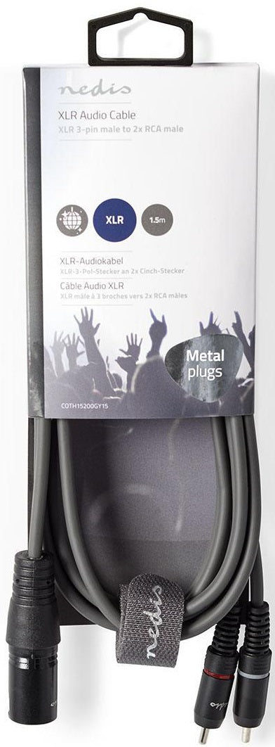 Cavo Audio XLR Maschio a 3 Pin XLR-2x Maschio RCA 1.5m Grigio COTH15200GY15 5412810295753 ND4554
