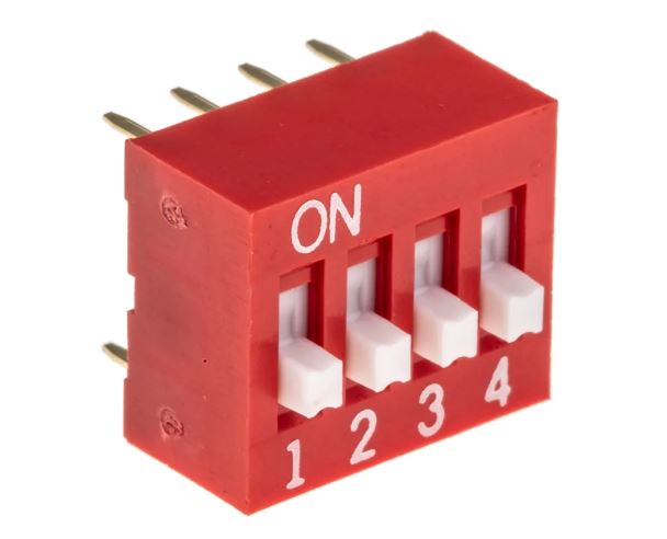 Interruttore DIP NDS-04-V, SPST, 25 mA, 4 posizioni, attuatore a Rialzato, Foro passante