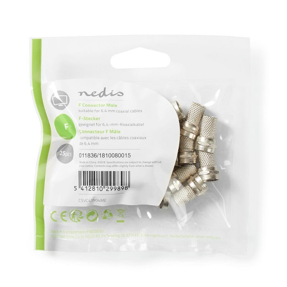 Connettore F Maschio Per Cavi Coassiali da 6,4mm confezione da 25 pezzi CSVC41904ME 5412810299898 ND5020