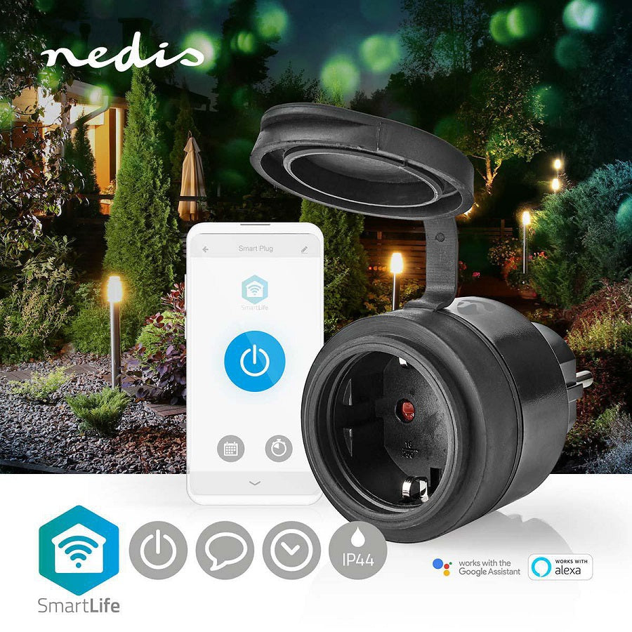 Presa Schuko Wi-Fi 10A 2500W massimo IP44 nera Nedis WIFIPO110FBK 5412810334025 ND5533
