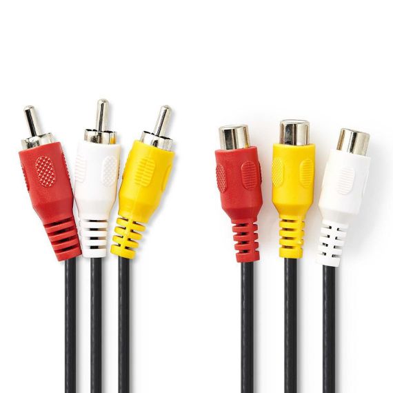 Cavo Video Composito 3x RCA maschio-3x RCA femmina 2m Nero