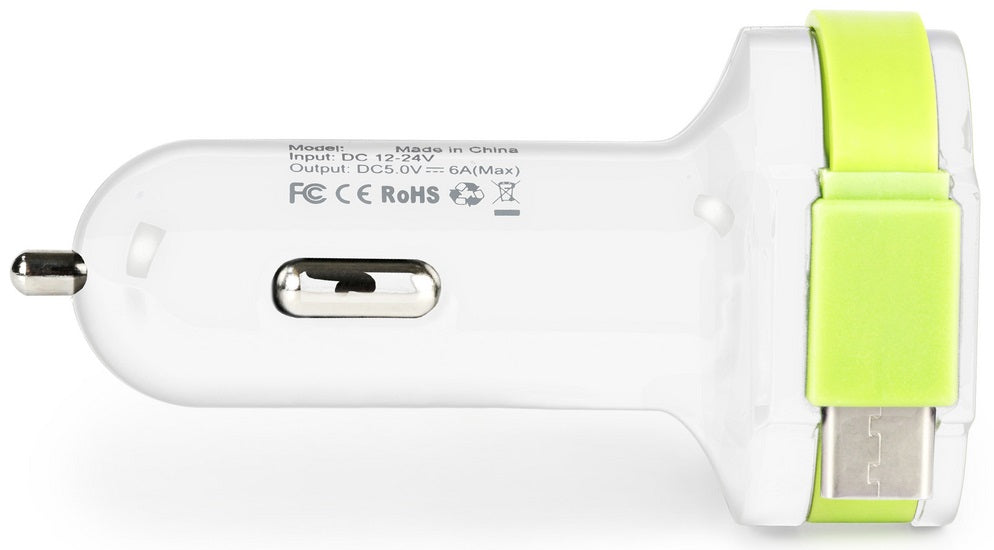 Caricabatteria per Auto 3-Outputs 6A 2xUSB/USB-C™ Bianco/Verde CH-024WH 8717534026155 ND9242