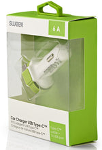 Caricabatteria per Auto 3-Outputs 6A 2xUSB/USB-C™ Bianco/Verde CH-024WH 8717534026155 ND9242