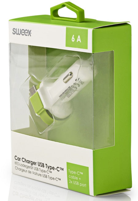 Caricabatteria per Auto 3-Outputs 6A 2xUSB/USB-C™ Bianco/Verde CH-024WH 8717534026155 ND9242