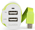 Caricabatteria per Auto 3-Outputs 6A 2xUSB/USB-C™ Bianco/Verde