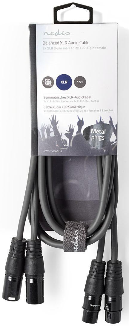 Cavo Stereo bilanciato 2XLR 3-Pin Maschio-Femmina 1.5m COTH15030GY15 5412810295692 ND9655