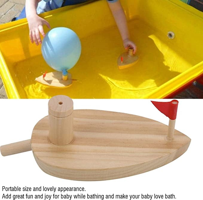Giocattoli per bambini Barca a palloncino in legno Barca a palloncino Giocattoli da bagno in legno per bambini, Wooden Balloon Boat