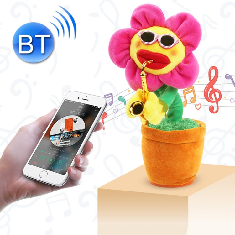 Giocattolo per adulti per bambini in peluche Bluetooth stile sax girasole, supporto per ricarica USB e batteria
