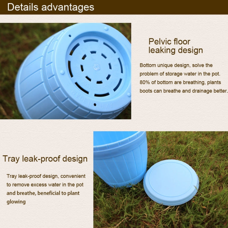 Vaso da fiori in resina plastica imitazione botte di legno da 10 pezzi con vassoio, diametro superiore: 9 cm, altezza: 6,5 cm, Top Diameter: 9cm