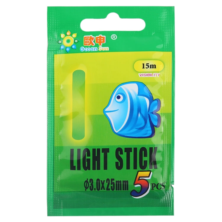 Bastoncino luminoso da pesca notturno galleggiante OCEAN SUN da 10 confezioni, visibilità: 15 m, dimensioni: 3,0 x 25 mm, Visibility: 15m(5pcs)