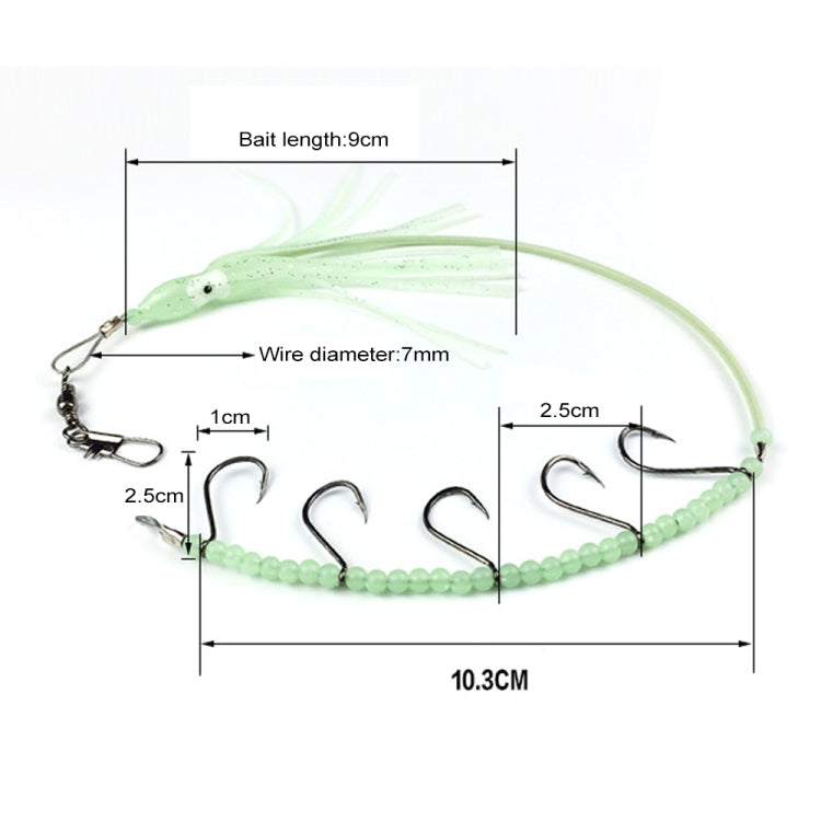 HENGJIA 32cm/7g Coltello da Pesca Filo di Pesce Luminoso Luce Notturna Polpo Calamari Gancio 5 Ganci