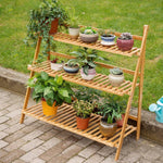 Scaffali per fioriere sospese a 3 livelli in bambù Scaffali per fioriere Scaffale per vasi da fiori Scaffale per esposizione pieghevole Scaffale per piante, Larghezza: 100 cm, 3-Tie Width: 100cm(White), 3-Tie Width: 100cm(Apricot)