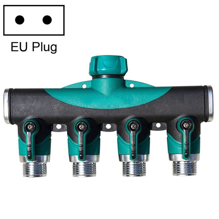Irrigatore per acqua da giardino multifunzione 4 in 1 Valvola per irrigazione del prato Regolatore di divisione dell'acqua Shunt per tubo dell'acqua, spina europea, EU Plug