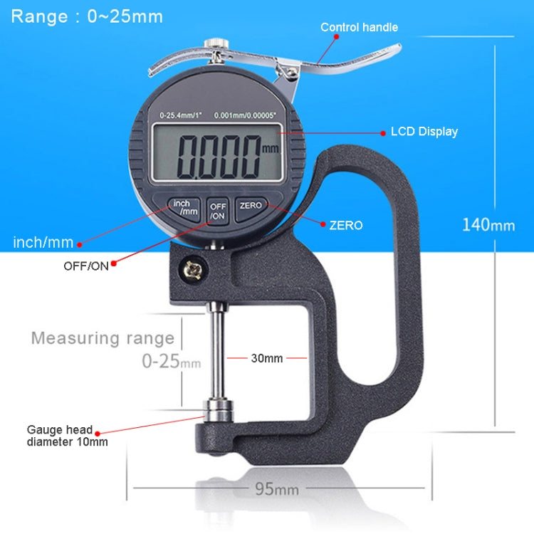 Calibro di spessore percentuale con display digitale con intervallo 0-25 mm