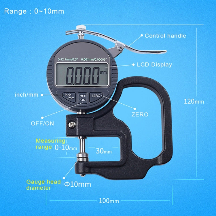 Micrometer Thickness Gauge with Digital Display, Range 0-10mm