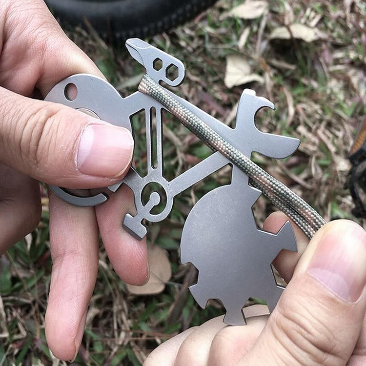 Coltello per carte in acciaio inossidabile con strumento multifunzione portatile di sopravvivenza all'aperto a forma di bicicletta, Card Knife