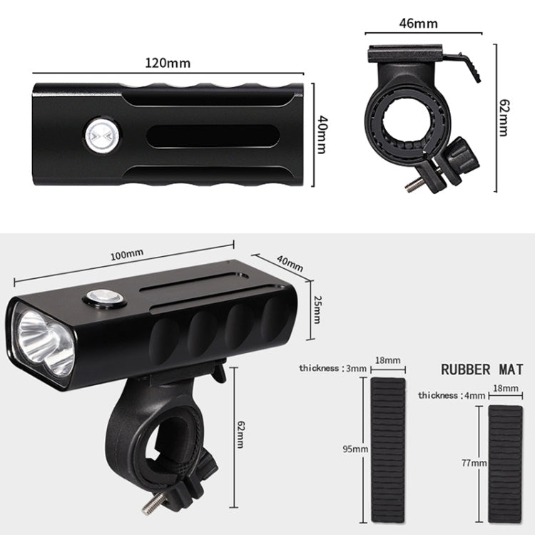 Luce a LED per manubrio anteriore con ricarica USB BX2 (3 ore, perline lampada L2), 3 Hours, L2 Lamp Beads