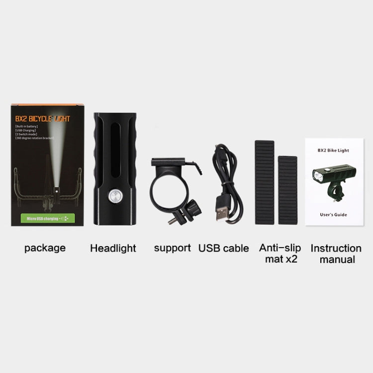 Luce a LED per manubrio anteriore con ricarica USB BX2 (3 ore, perline lampada L2), 3 Hours, L2 Lamp Beads