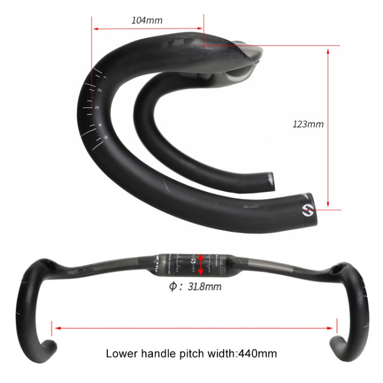 Manubrio per bici da strada con struttura in fibra di carbonio TOSEEK UD, dimensioni: 440 mm (UD opaco), 440mm