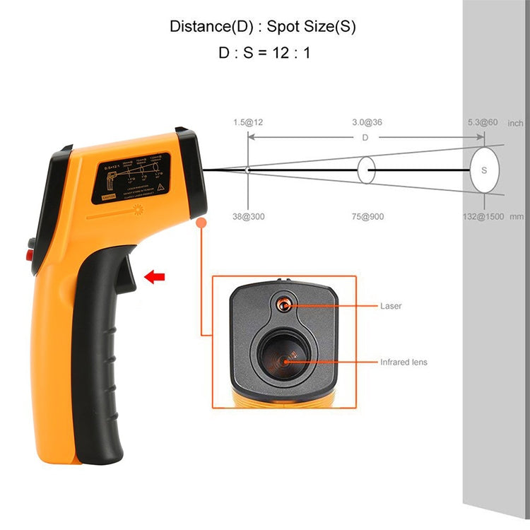 GM333 Digital Handheld Laser Point Infrared Thermometer, Temperature Range: -50-400 Degrees Celsius, GM333