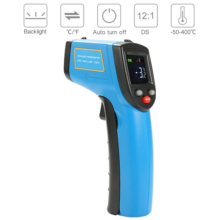 Termometro a infrarossi portatile digitale con punto laser GM333A, intervallo di temperatura: -50-400 gradi Celsius