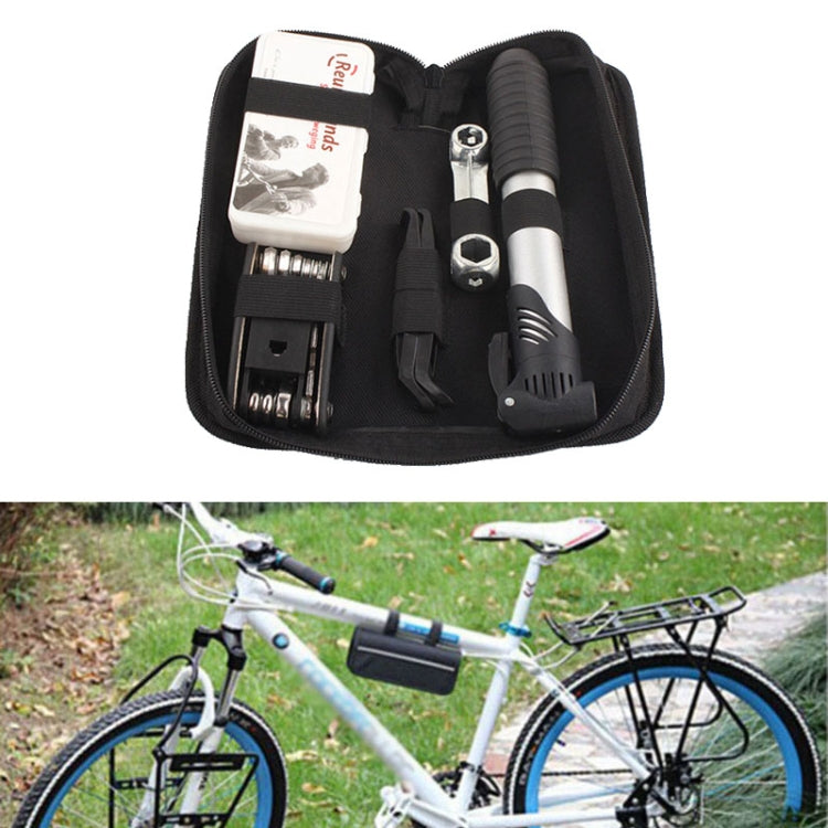 Kit riparazione forature bici con mini pompa e borsa porta attrez