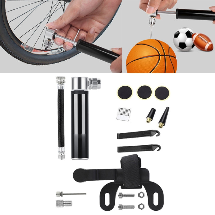 Mini pompa portatile manuale in lega di alluminio per bicicletta + toppa per pneumatici senza colla + leva per pneumatici a forma di pesce, Inflator + Glue-free Tire Patch + Fish-shaped Tire Lever Black                                                  ...