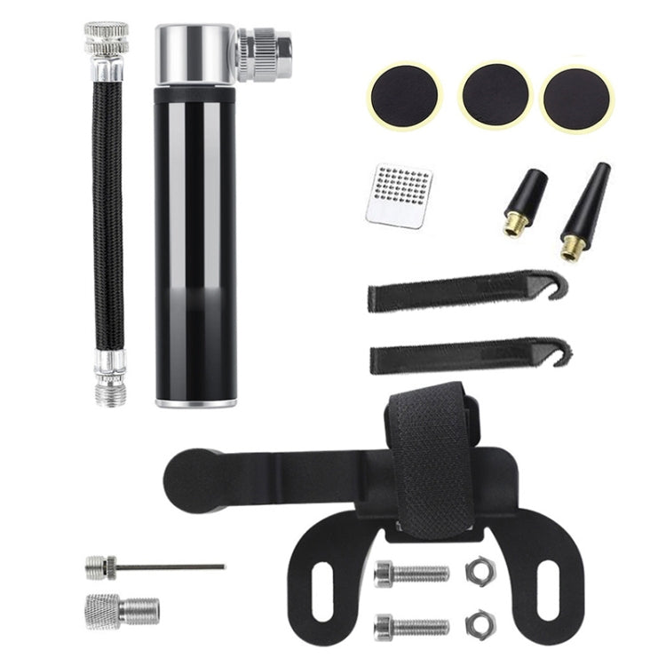 Mini pompa portatile manuale in lega di alluminio per bicicletta + toppa per pneumatici senza colla + leva per pneumatici a forma di pesce, Inflator + Glue-free Tire Patch + Fish-shaped Tire Lever Black                                                  ...