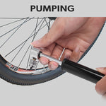 Mini pompa portatile manuale in lega di alluminio per bicicletta + toppa per pneumatici senza colla + leva per pneumatici a forma di pesce, Inflator + Glue-free Tire Patch + Fish-shaped Tire Lever Black                                                  ...