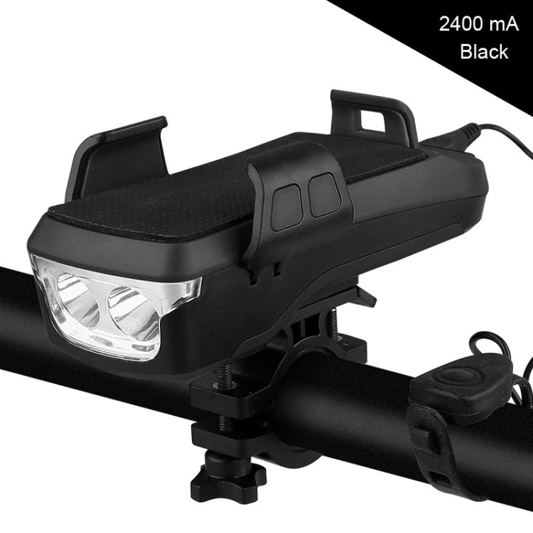Luce per bicicletta con ricarica USB, luce a LED per manubrio anteriore, con supporto e clacson elettrico, batteria da 2400 mAh