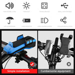 Luce per bicicletta con ricarica USB, luce a LED per manubrio anteriore, con supporto e clacson elettrico, batteria da 2400 mAh