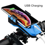 Luce per bicicletta con ricarica USB, luce a LED per manubrio anteriore, con supporto e clacson elettrico, batteria da 2400 mAh