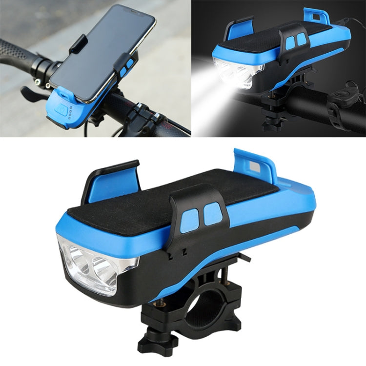 Luce per bicicletta con ricarica USB, luce a LED per manubrio anteriore, con supporto e clacson elettrico, batteria da 2400 mAh