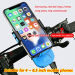 Multifunzione 4 in 1 Porta telefono Campanello per bicicletta Power Bank Torcia per lampada da ciclismo, 4 in 1 Phone Holder